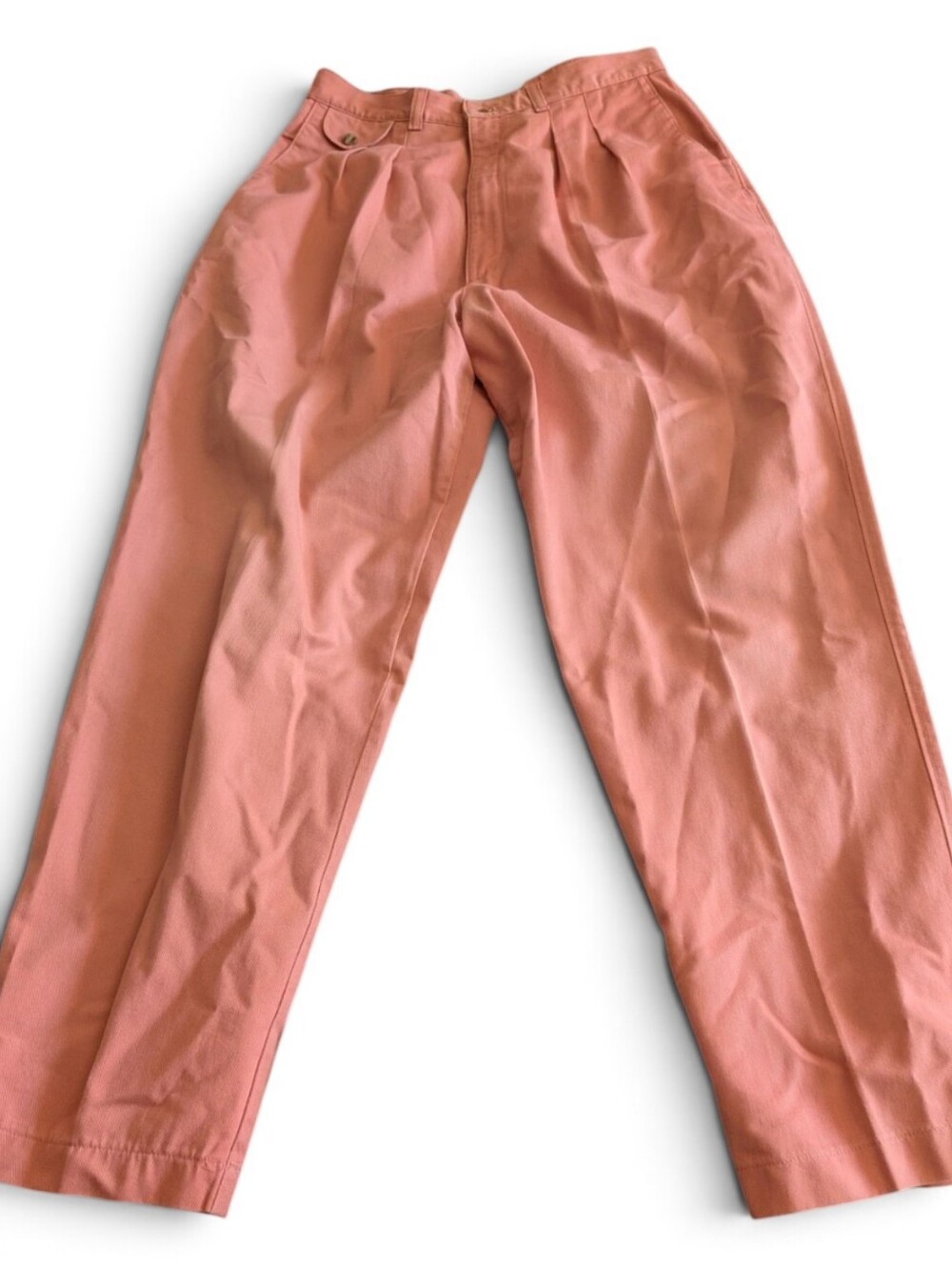 Vintage 90s Lee Pleated High Rise Tapered Chino Pants Salmon Rose Cotton 33/30